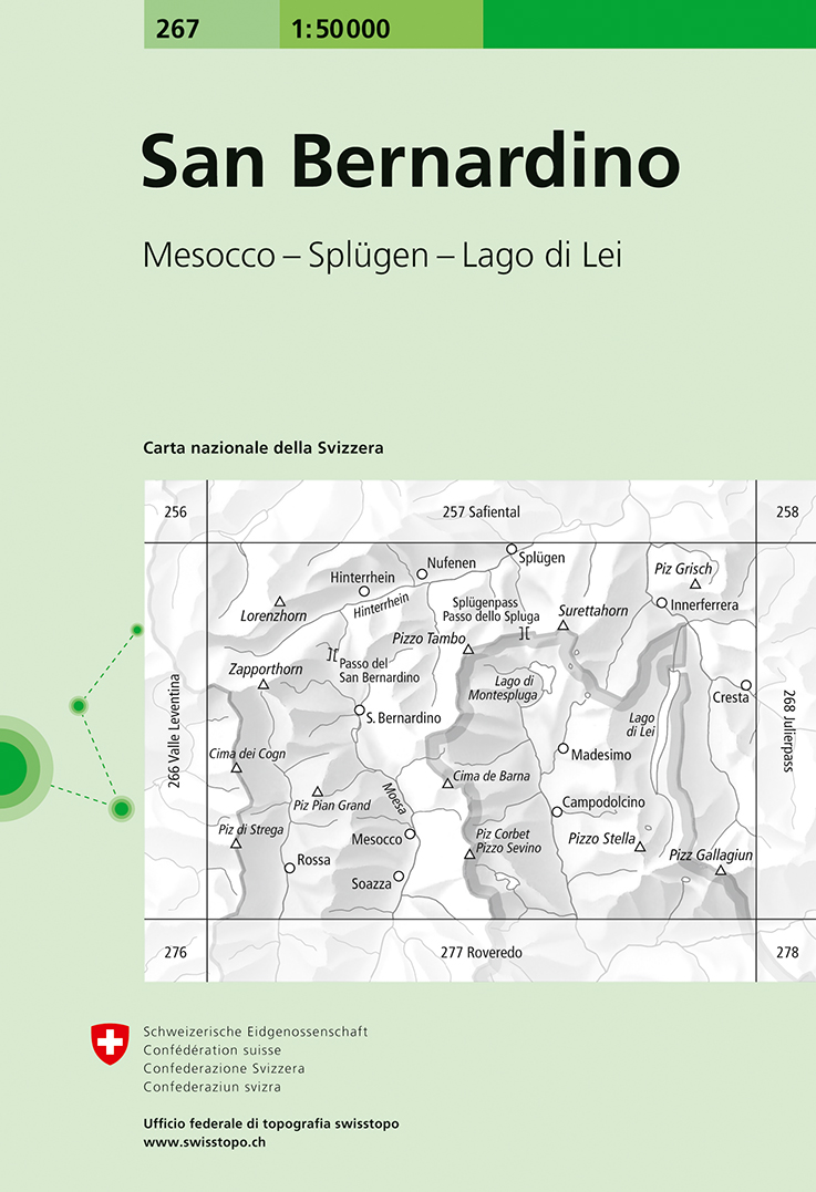 Online bestellen: Wandelkaart - Topografische kaart 267 San Bernardino | Swisstopo