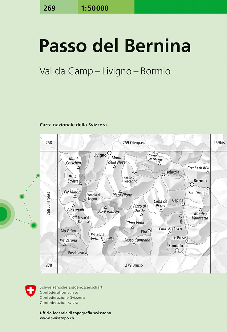 Online bestellen: Wandelkaart - Topografische kaart 269 Passo del Bernina | Swisstopo