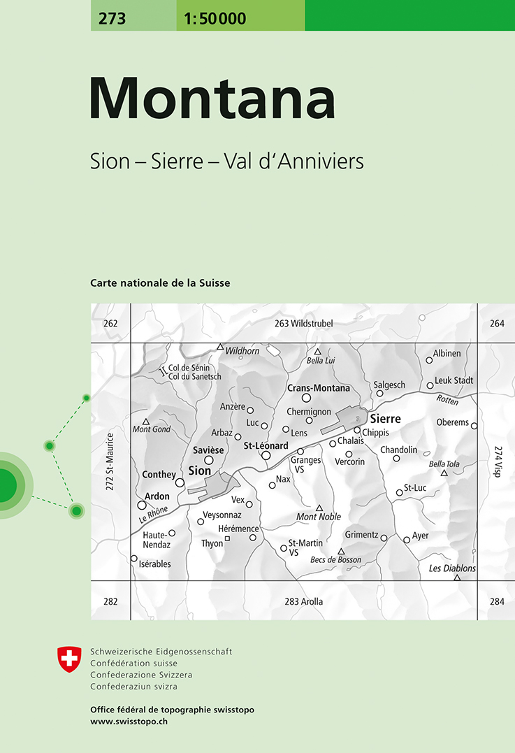 Online bestellen: Wandelkaart - Topografische kaart 273 Montana | Swisstopo