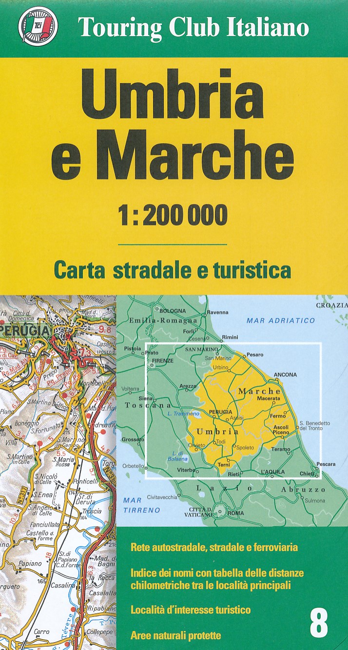 Online bestellen: Fietskaart - Wegenkaart - landkaart 08 Umbria e Marche - Umbrië, Umbrie en Marken | Touring Club Italiano