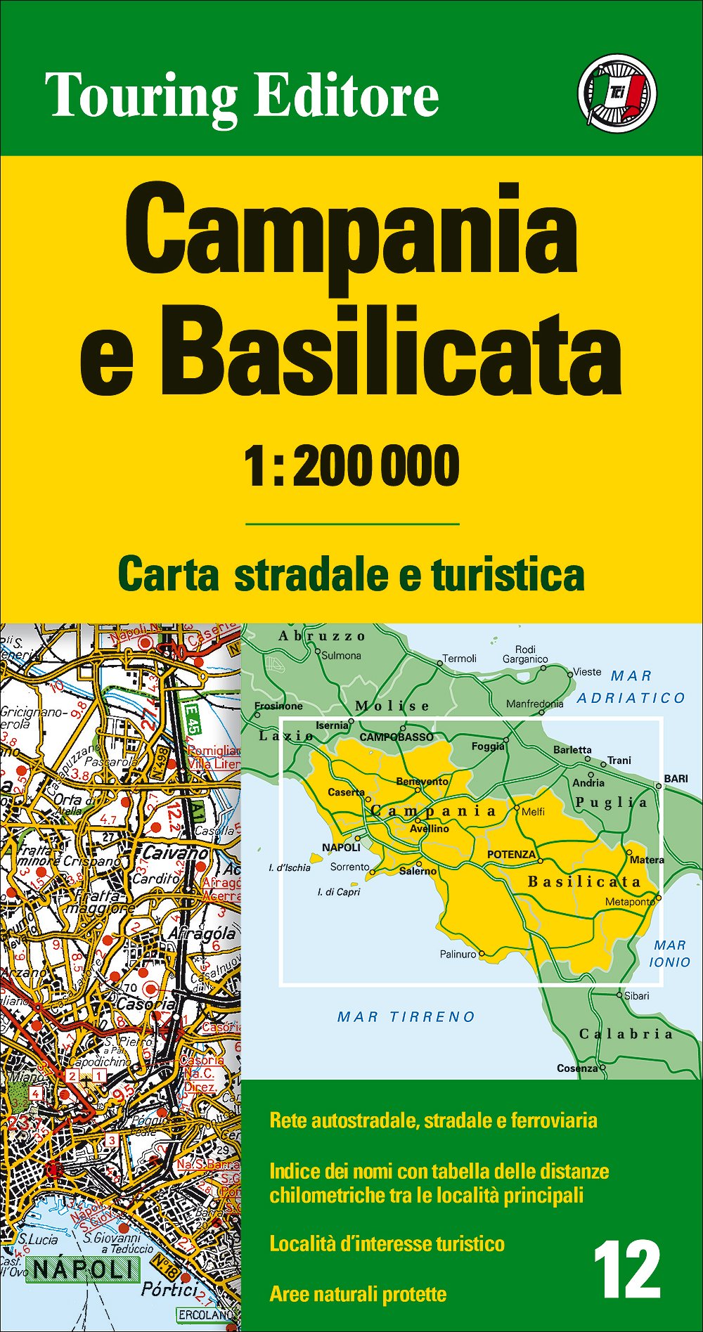 Online bestellen: Fietskaart - Wegenkaart - landkaart 12 Campania e Basilicata, Campanië, Campanie | Touring Club Italiano